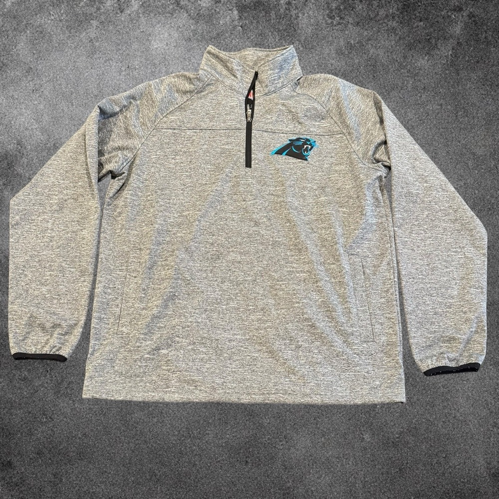 Carolina Panthers NFL 1/4 Zip Pullover Mens L Gray Athletic Jacket Logo Football
